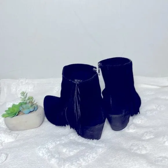 Seychelles Weekender By Anthropologie Black Suede Fringe Ankle Boots Size 9