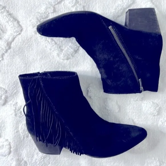 Seychelles Weekender By Anthropologie Black Suede Fringe Ankle Boots Size 9