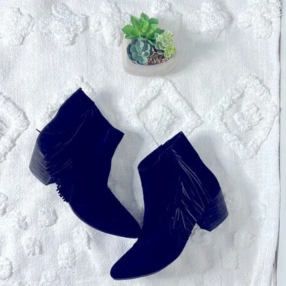 Seychelles Weekender By Anthropologie Black Suede Fringe Ankle Boots Size 9