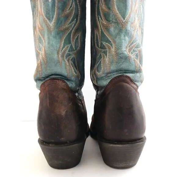 Shayanne Western Boot Turquoise Leather Brown Square Toe Made Mexico Ladies 8.5