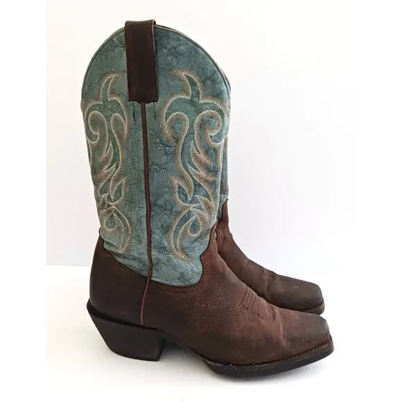 Shayanne Western Boot Turquoise Leather Brown Square Toe Made Mexico Ladies 8.5