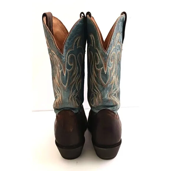 Shayanne Western Boot Turquoise Leather Brown Square Toe Made Mexico Ladies 8.5