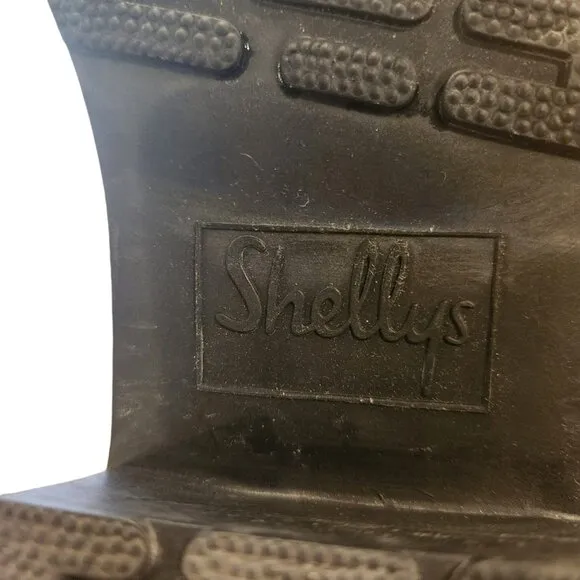 Shellys of London Black Suede Combat Moto Boots Knit Cuff 6.5