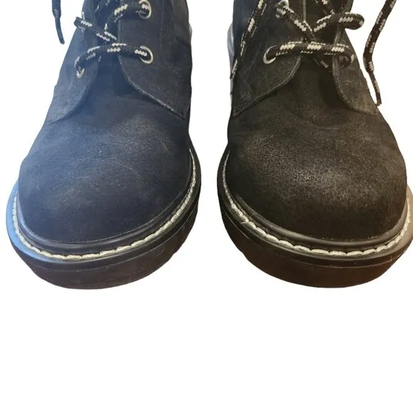 Shellys of London Black Suede Combat Moto Boots Knit Cuff 6.5