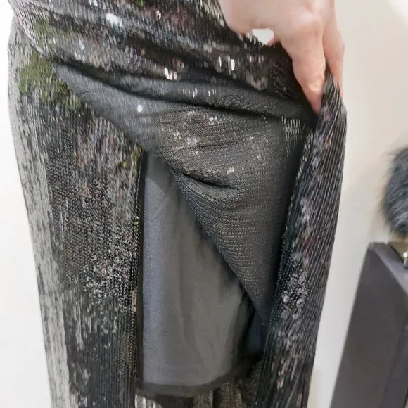 💥SHOWSTOPPER💥ZARA Black Sequin Wrap Fringe Hem Ankle Length Skirt