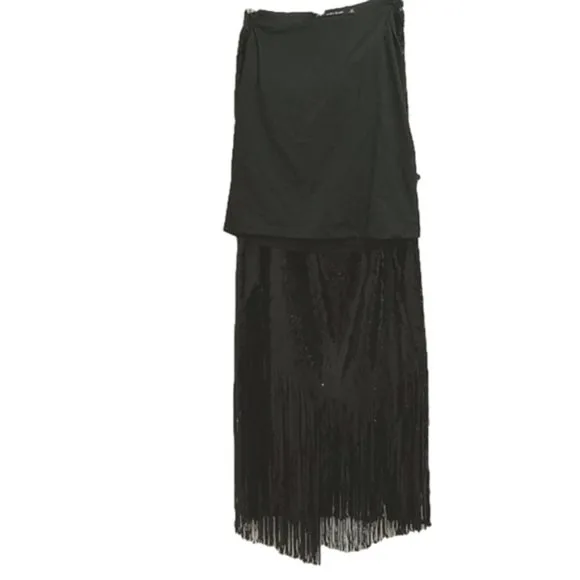 💥SHOWSTOPPER💥ZARA Black Sequin Wrap Fringe Hem Ankle Length Skirt