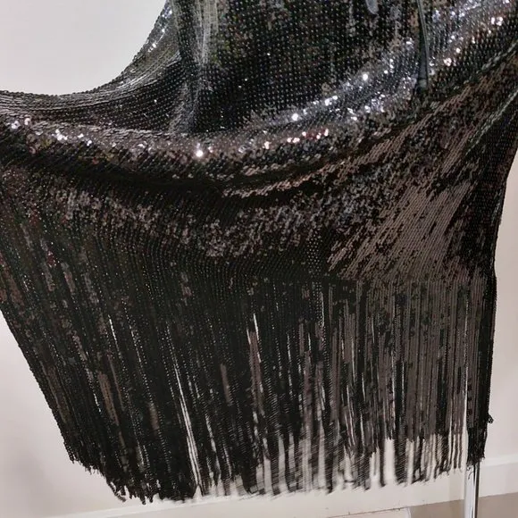 💥SHOWSTOPPER💥ZARA Black Sequin Wrap Fringe Hem Ankle Length Skirt