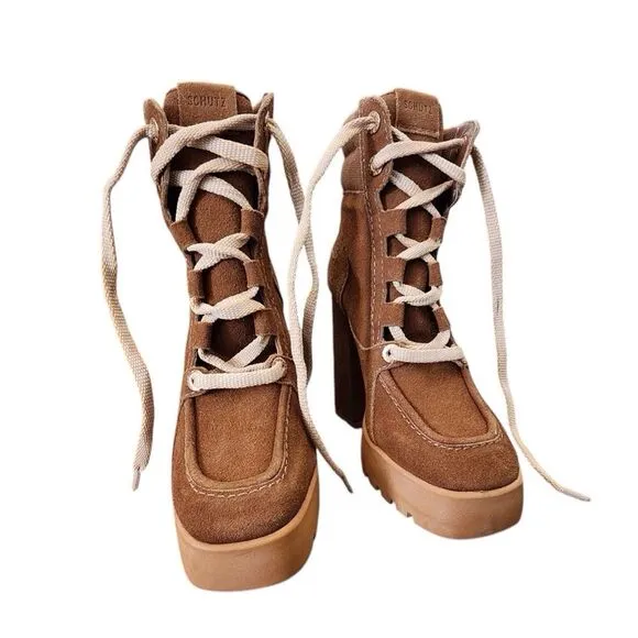 SHUTZ Fillipa Suede Leather Brown Platform Ankle Boots Size 6B Ladies Booties