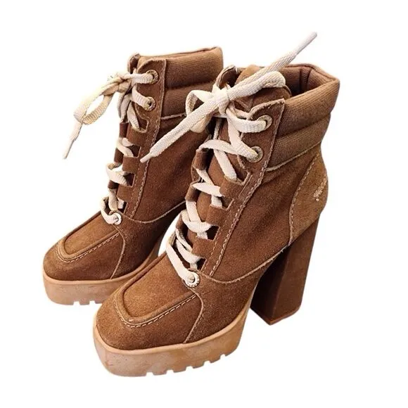 SHUTZ Fillipa Suede Leather Brown Platform Ankle Boots Size 6B Ladies Booties