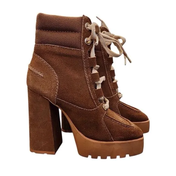 SHUTZ Fillipa Suede Leather Brown Platform Ankle Boots Size 6B Ladies Booties