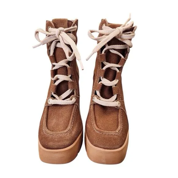 SHUTZ Fillipa Suede Leather Brown Platform Ankle Boots Size 6B Ladies Booties
