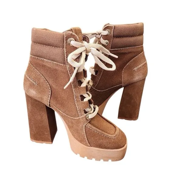 SHUTZ Fillipa Suede Leather Brown Platform Ankle Boots Size 6B Ladies Booties