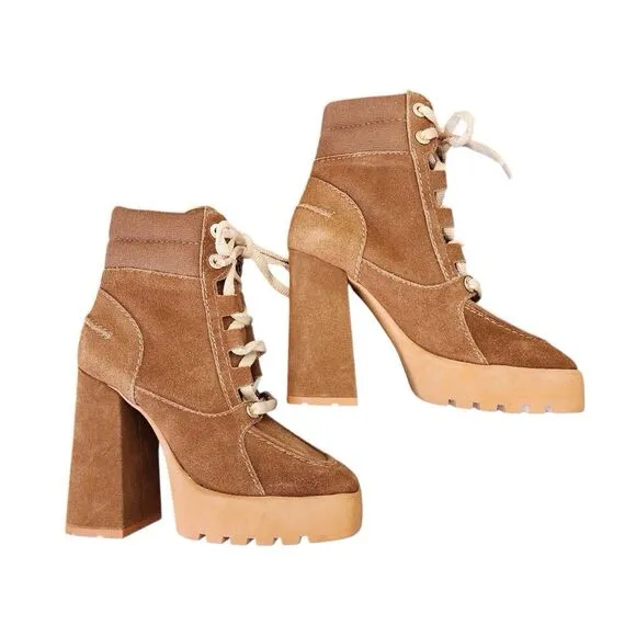 SHUTZ Fillipa Suede Leather Brown Platform Ankle Boots Size 6B Ladies Booties