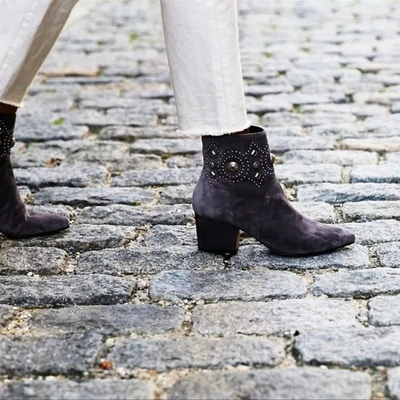 SIGERSON MORRISON Cailyn Gray Suede Studded Ankle Boots 8.5