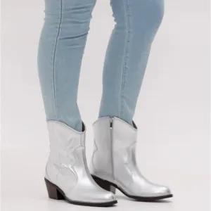 Silver Jolene Embroidered Western Leather Ankle Boots