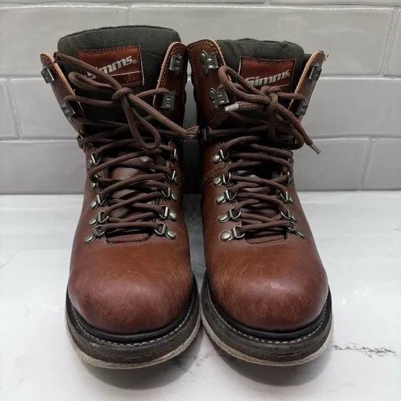 Simms Freestone Boots Mens Sz 9 Brown Leather Fly Fishing Felt Sole Wading Boots