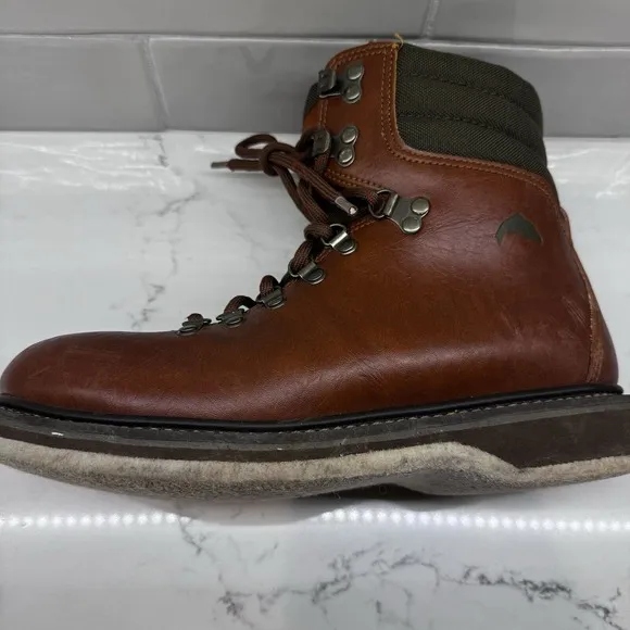 Simms Freestone Boots Mens Sz 9 Brown Leather Fly Fishing Felt Sole Wading Boots