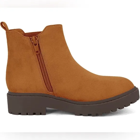 Size 2 Little Kids ZBY  Kids Girls Side Zipper Ankle Boots Chunky Low Heel Chel