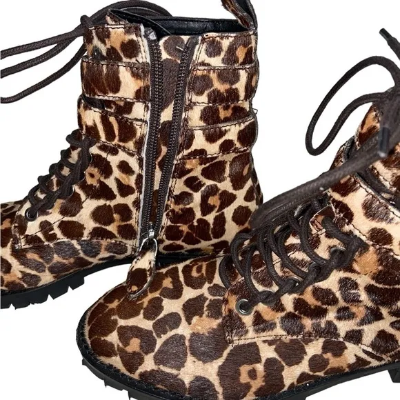 Size 6.5 Rebecca Minkoff Jaiden Calf Hair Leopard Animal Print Combat Boots