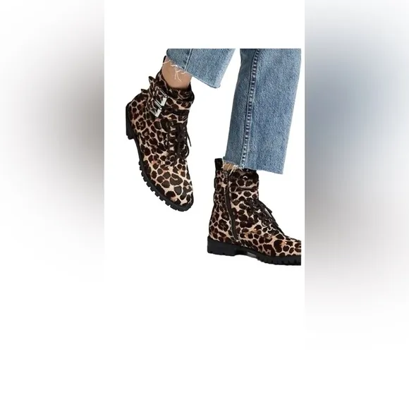 Size 6.5 Rebecca Minkoff Jaiden Calf Hair Leopard Animal Print Combat Boots