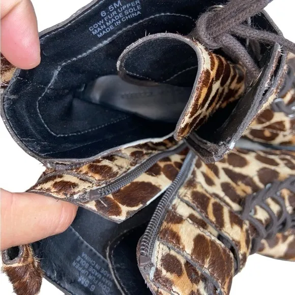 Size 6.5 Rebecca Minkoff Jaiden Calf Hair Leopard Animal Print Combat Boots