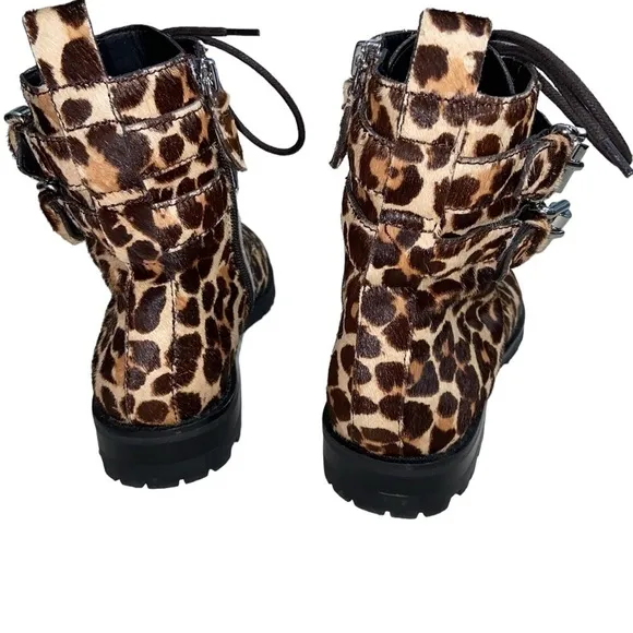 Size 6.5 Rebecca Minkoff Jaiden Calf Hair Leopard Animal Print Combat Boots