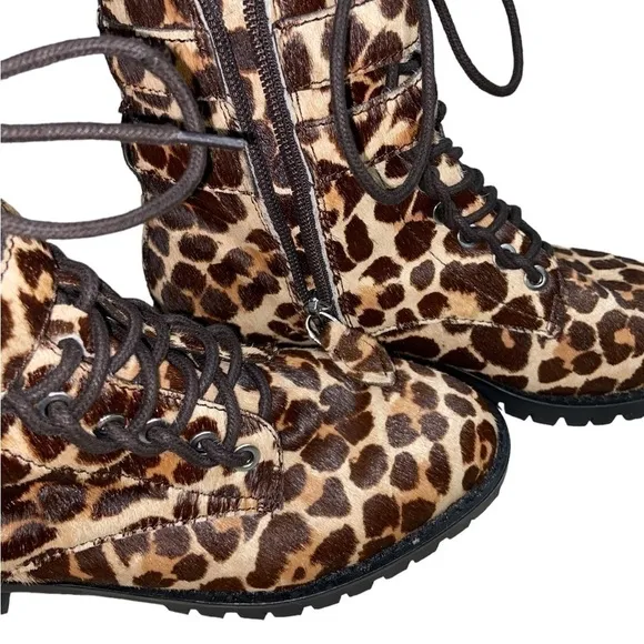 Size 6.5 Rebecca Minkoff Jaiden Calf Hair Leopard Animal Print Combat Boots
