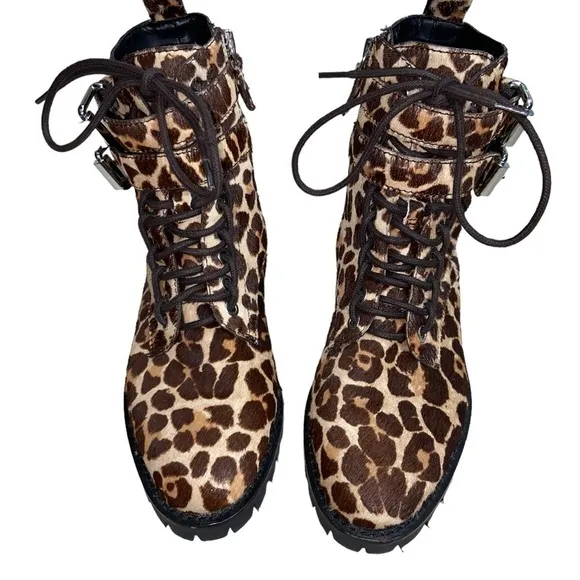 Size 6.5 Rebecca Minkoff Jaiden Calf Hair Leopard Animal Print Combat Boots