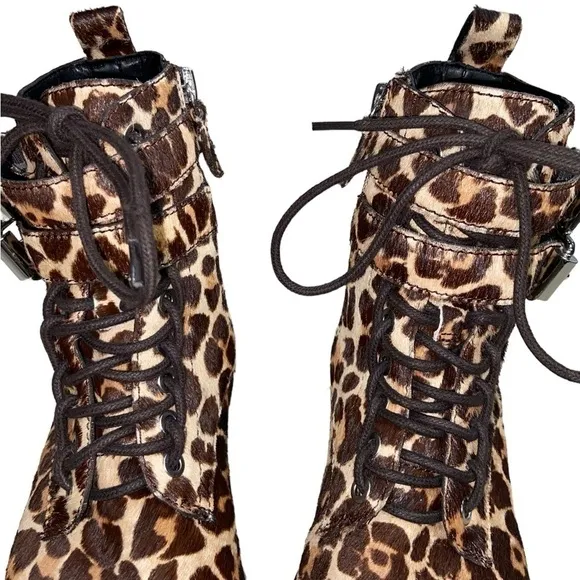 Size 6.5 Rebecca Minkoff Jaiden Calf Hair Leopard Animal Print Combat Boots