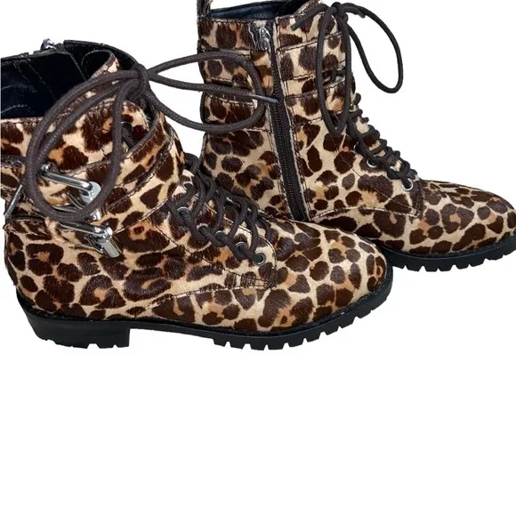 Size 6.5 Rebecca Minkoff Jaiden Calf Hair Leopard Animal Print Combat Boots