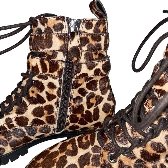 Size 6.5 Rebecca Minkoff Jaiden Calf Hair Leopard Animal Print Combat Boots