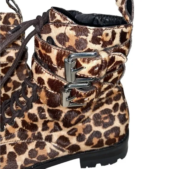 Size 6.5 Rebecca Minkoff Jaiden Calf Hair Leopard Animal Print Combat Boots