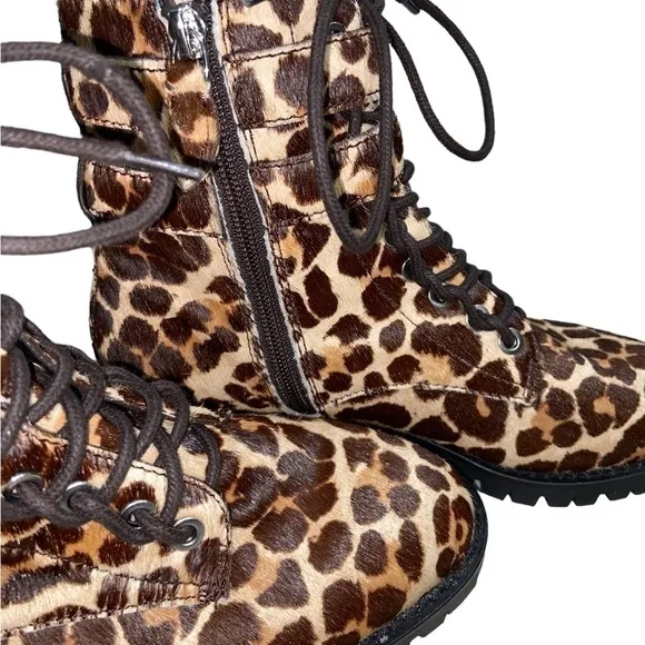 Size 6.5 Rebecca Minkoff Jaiden Calf Hair Leopard Animal Print Combat Boots