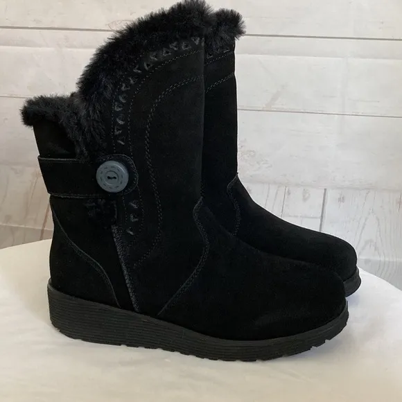Skechers Size 5 Keepsakes Wedge-cozi Peak Black Suede Boots