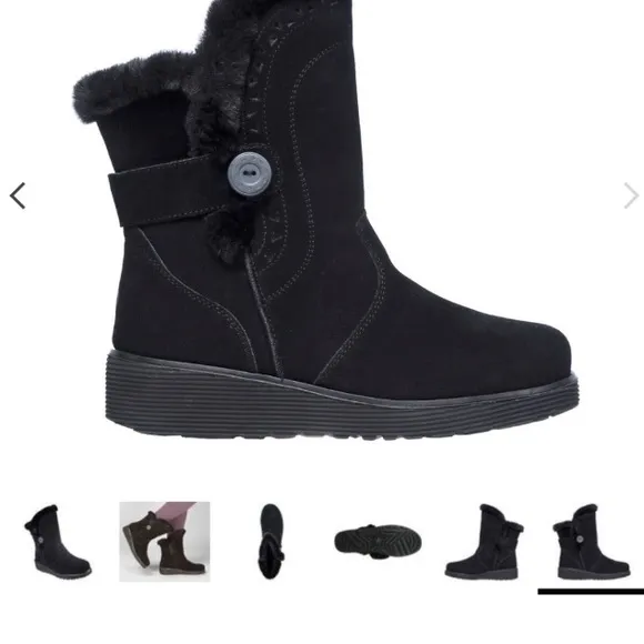 Skechers Size 5 Keepsakes Wedge-cozi Peak Black Suede Boots