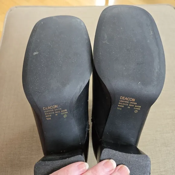 Sleek Black Woman's Ankle Boots with Chunky Heel, Size 10