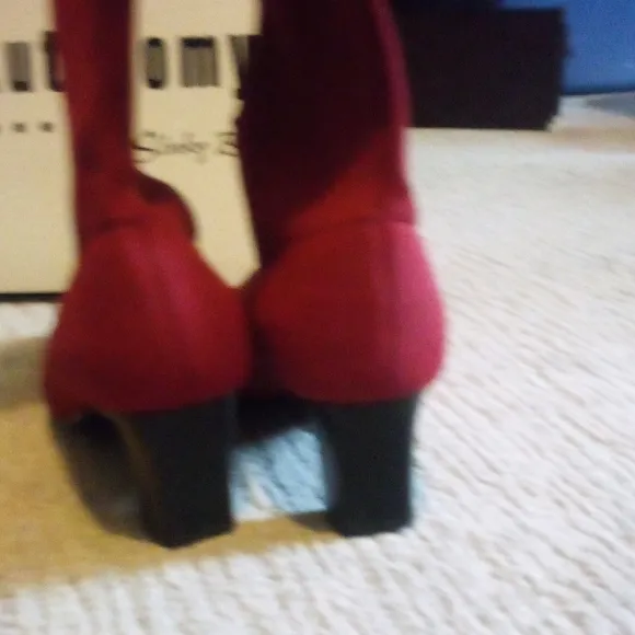Slinky Brand Red Heeled Boots with Knee-High Design