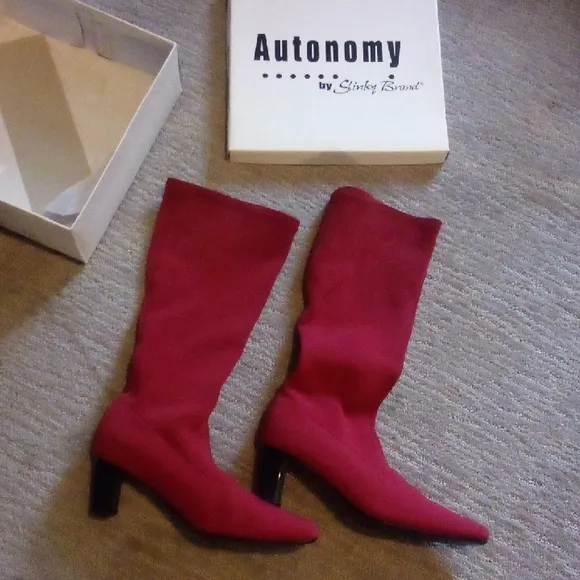 Slinky Brand Red Heeled Boots with Knee-High Design