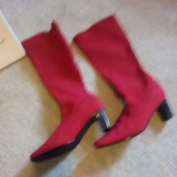 Slinky Brand Red Heeled Boots with Knee-High Design