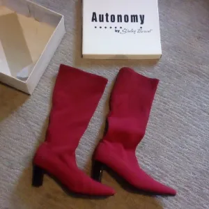 Slinky Brand Red Heeled Boots with Knee-High Design