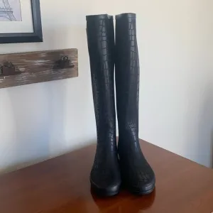 Snake Print Embossed Rubber Rain Boots‎ Tall Waterproof Wellington Size 8