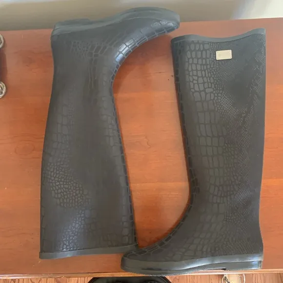 Snake Print Embossed Rubber Rain Boots‎ Tall Waterproof Wellington Size 8