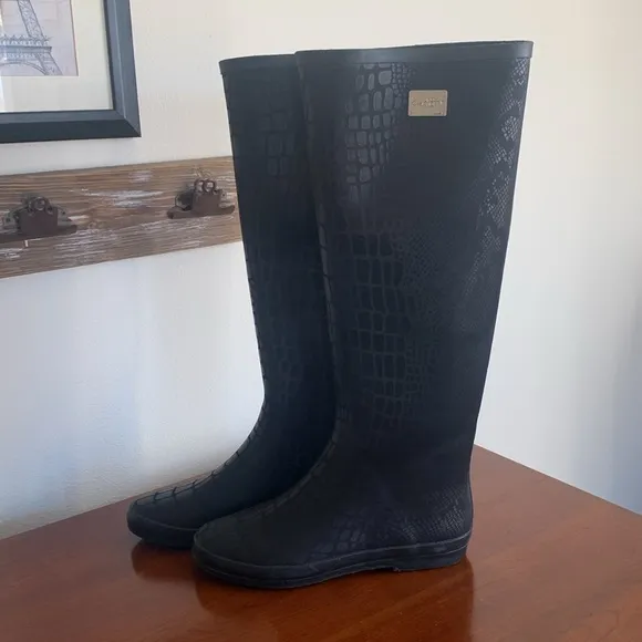 Snake Print Embossed Rubber Rain Boots‎ Tall Waterproof Wellington Size 8
