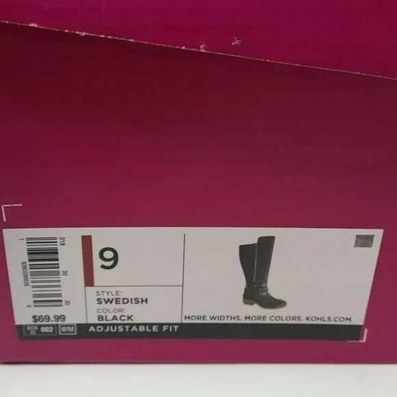 SO Swedish Knee High Boots Adjustable Fit Black Women's 9 NWT