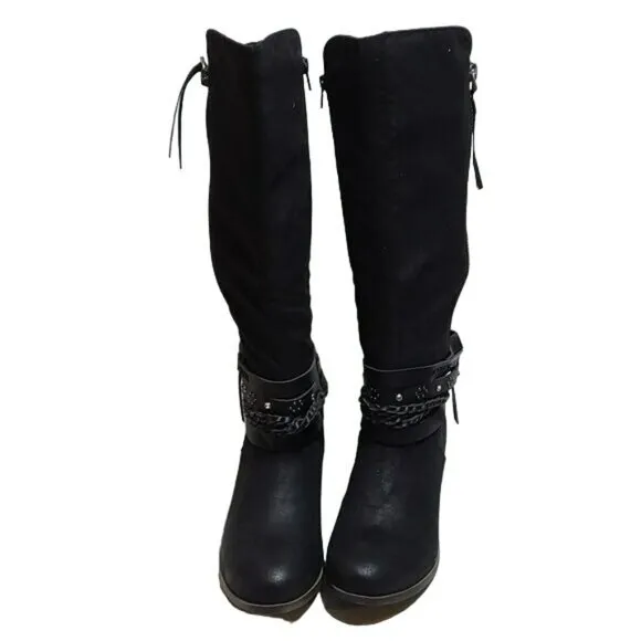 SO Swedish Knee High Boots Adjustable Fit Black Women's 9 NWT