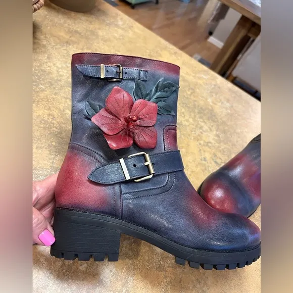 Socofy Floral Moto Boots