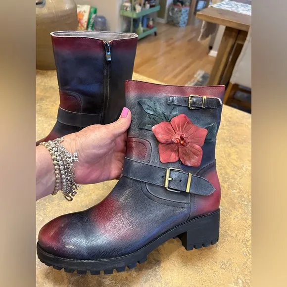 Socofy Floral Moto Boots