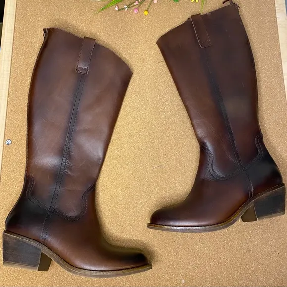 Soft Womens Astoria Back Zip Burnish Leather Western Riding Boots Size 6.5