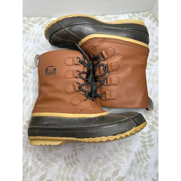 SOREL 1964 PAC CAYENNE Leather Lace Waterproof Rubber‎ Duck Boots Men's 9