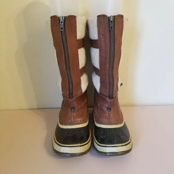 Sorel 7 Brown Tall Boots Helen of Tundra Leather Waterproof Zip Up
